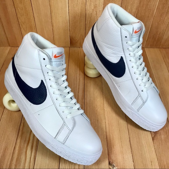 Nike SB Zoom Blazer Mid ISO White Navy Skate Shoes - Picture 2 of 5